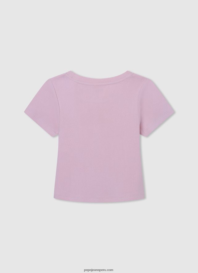 chica camisa de canalé con logo bordado Pepe Jeans 44JTZ1460 Rosa suave - Imagen 2
