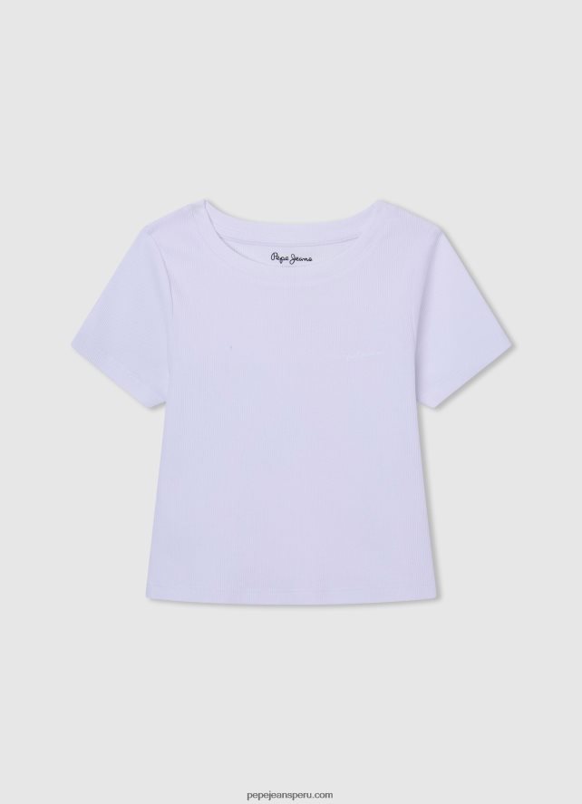 chica camisa de canalé con logo bordado Pepe Jeans 44JTZ1460 Rosa suave - Imagen 3