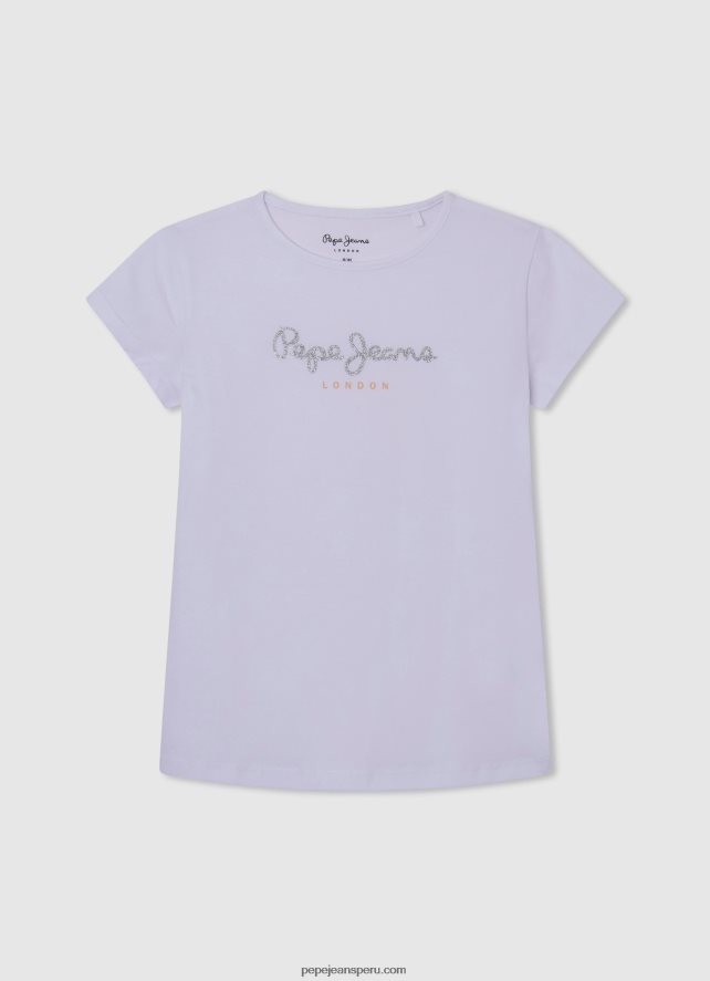 chica camisa de canalé con logo bordado Pepe Jeans 44JTZ1460 Rosa suave - Imagen 4