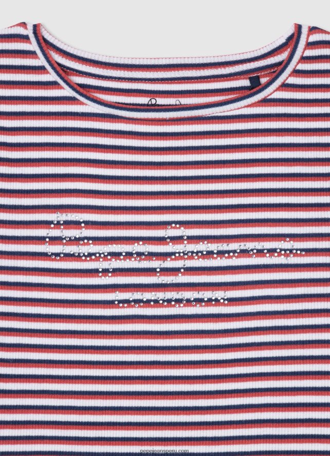 chica camiseta de canalé con estampado de rayas Pepe Jeans 44JTZ1466 océano - Imagen 3