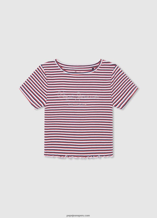 chica camiseta de canalé con estampado de rayas Pepe Jeans 44JTZ1466 océano - Imagen 1