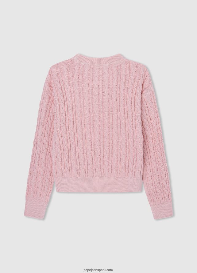 chica Jersey trenzado con cuello redondo Pepe Jeans 44JTZ1407 Rosa suave - Imagen 2