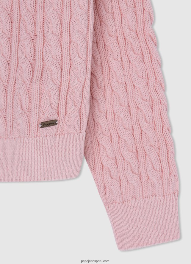 chica Jersey trenzado con cuello redondo Pepe Jeans 44JTZ1407 Rosa suave - Imagen 3