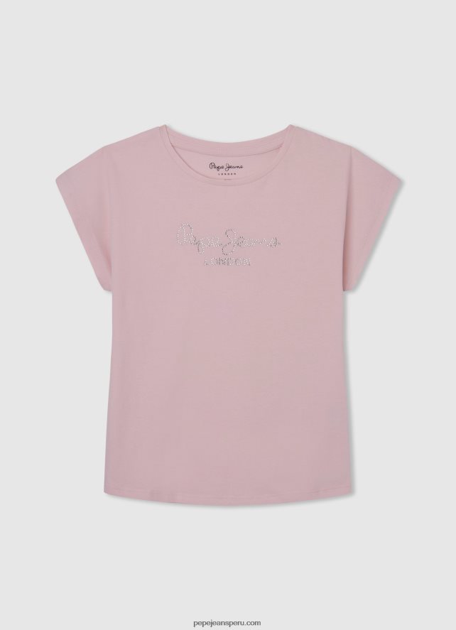 chica playera con logo de strass Pepe Jeans 44JTZ1431 Rosa suave - Imagen 1