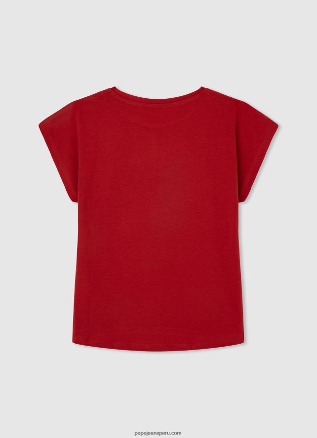 chica playera con logo de strass Pepe Jeans 44JTZ1450 estudio rojo - Imagen 2