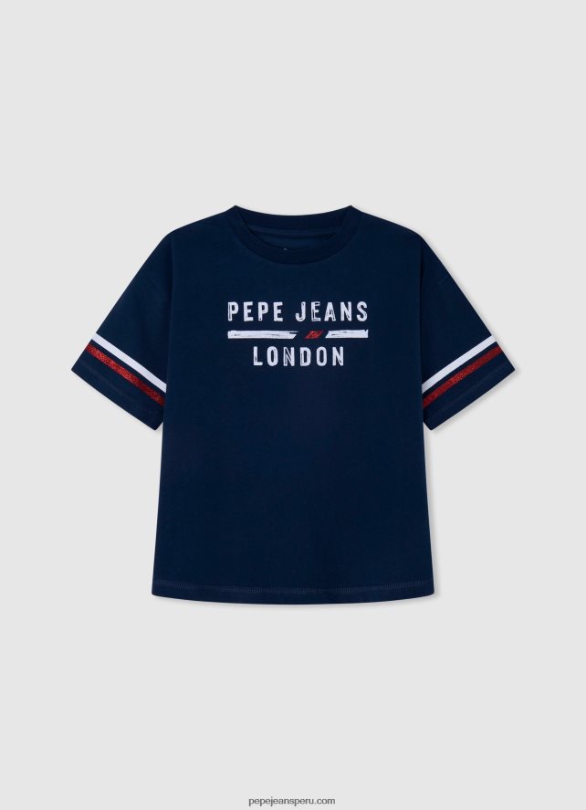 chica playera con logo de strass Pepe Jeans 44JTZ1450 estudio rojo - Imagen 4