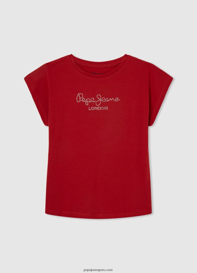 chica playera con logo de strass Pepe Jeans 44JTZ1450 estudio rojo - Imagen 1