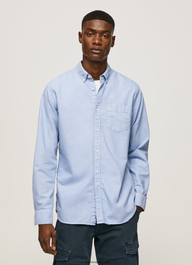 hombres camisa oxford de corte regular fabio Pepe Jeans 44JTZ1027 blanqueador azul - Imagen 1