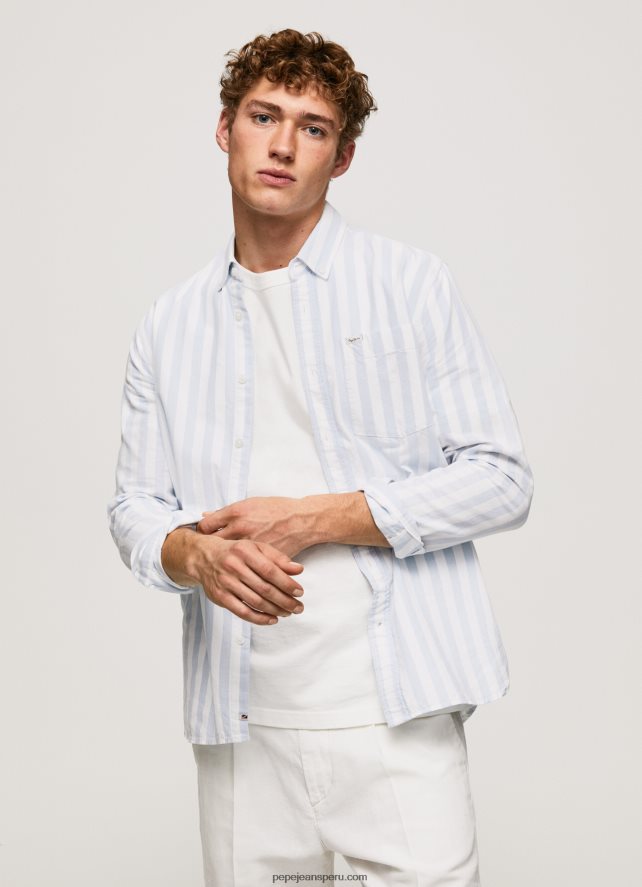 hombres camisa oxford slim a rayas lucius Pepe Jeans 44JTZ1026 blanqueador azul - Imagen 4