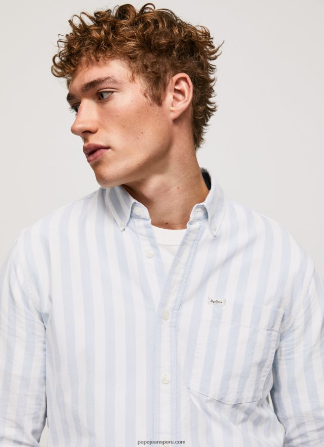 hombres camisa oxford slim a rayas lucius Pepe Jeans 44JTZ1026 blanqueador azul - Imagen 5