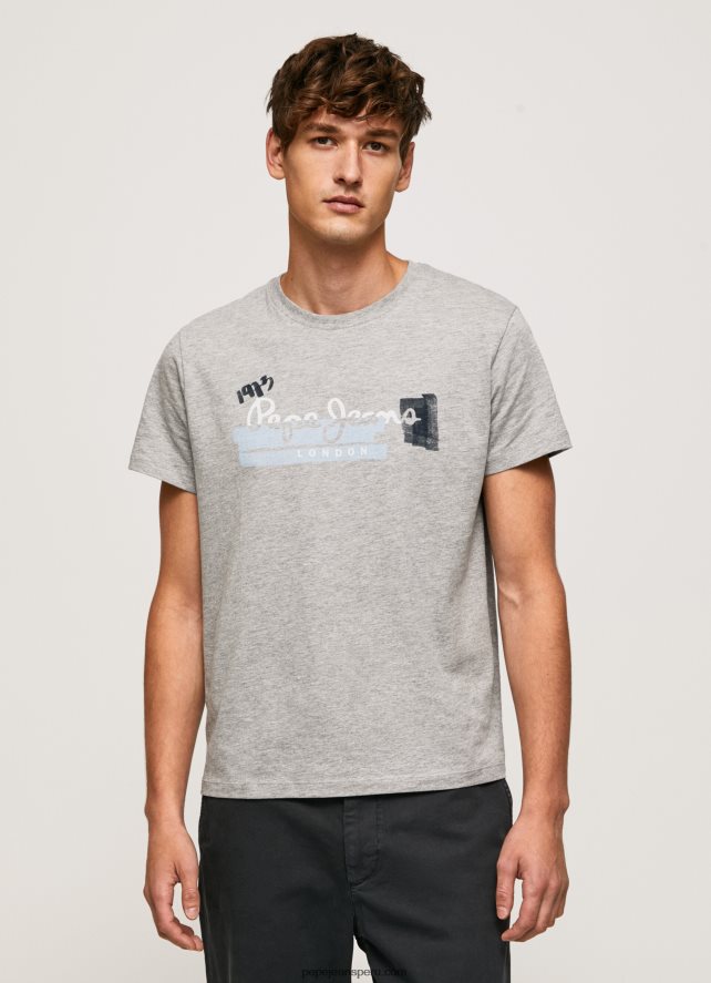 hombres camiseta de algodón con logo de pinceles Pepe Jeans 44JTZ931 gris marga - Imagen 3