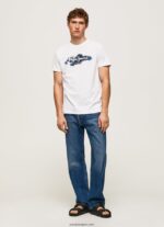 hombres camiseta de algodón con logo de pinceles Pepe Jeans 44JTZ952 blanco - Imagen 2