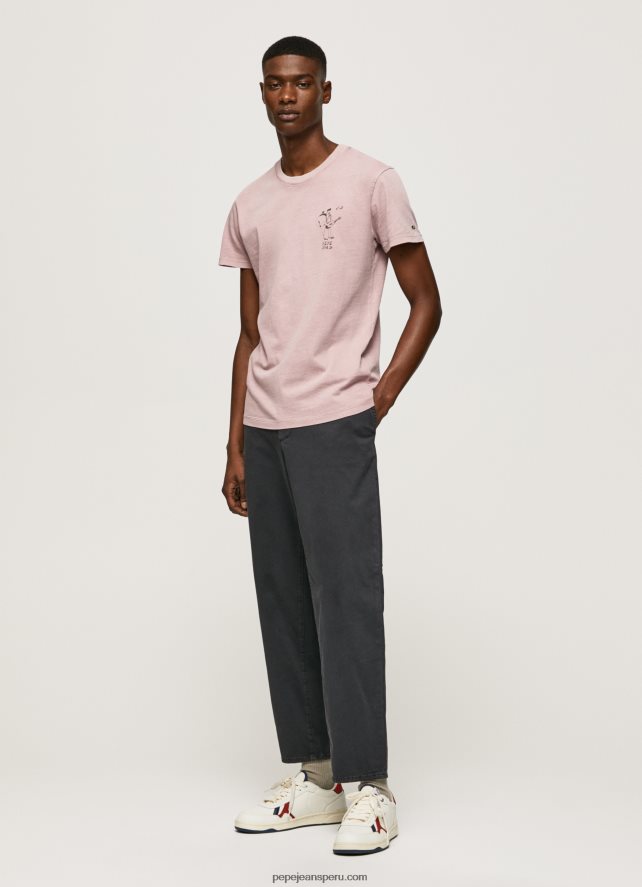 hombres camiseta de algodón lavado y teñido Pepe Jeans 44JTZ928 lejía rosa - Imagen 2