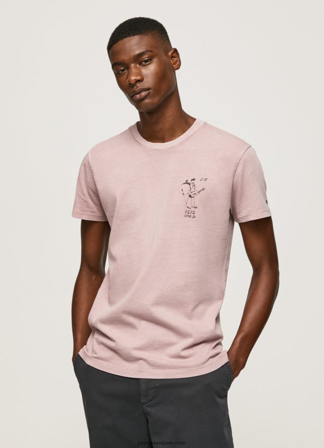 hombres camiseta de algodón lavado y teñido Pepe Jeans 44JTZ928 lejía rosa - Imagen 3