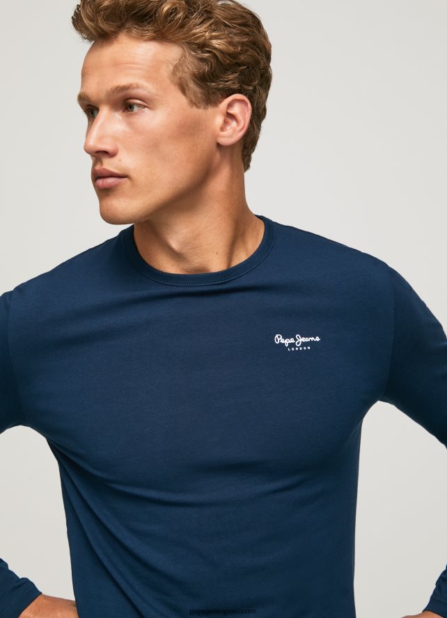 hombres camiseta de manga larga de algodón Pepe Jeans 44JTZ1009 Armada - Imagen 3