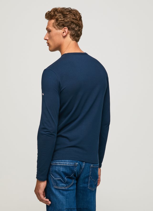 hombres camiseta de manga larga de algodón Pepe Jeans 44JTZ1009 Armada - Imagen 4