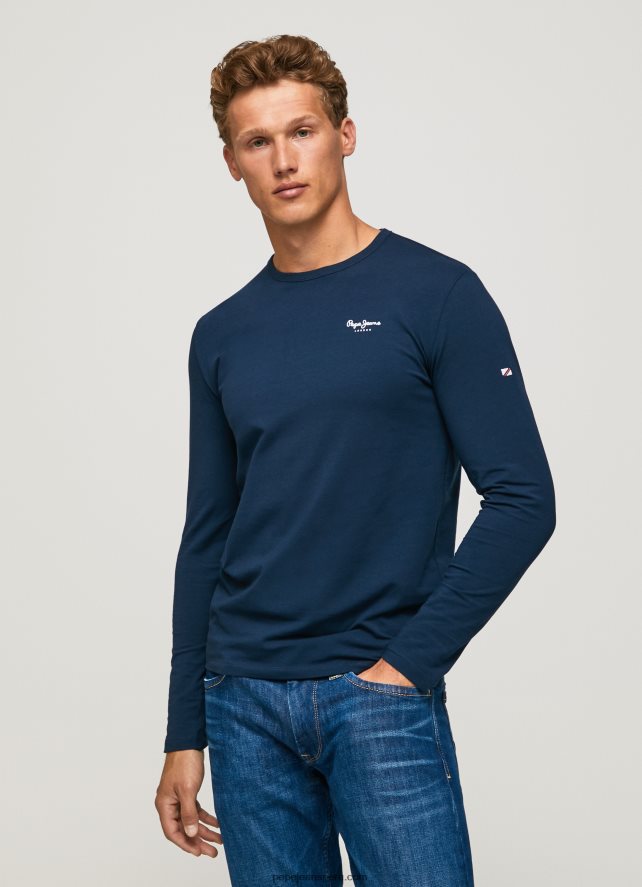 hombres camiseta de manga larga de algodón Pepe Jeans 44JTZ1009 Armada - Imagen 1