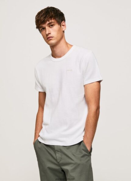 hombres camiseta de punto gofrado Pepe Jeans 44JTZ960 blanco