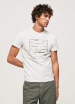 hombres camiseta estampada de algodón Pepe Jeans 44JTZ940 blanco