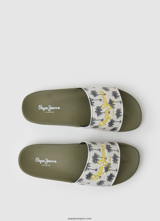 hombres chanclas de playa con estampado de deslizadores Pepe Jeans 44JTZ1282 verde caqui - Imagen 2