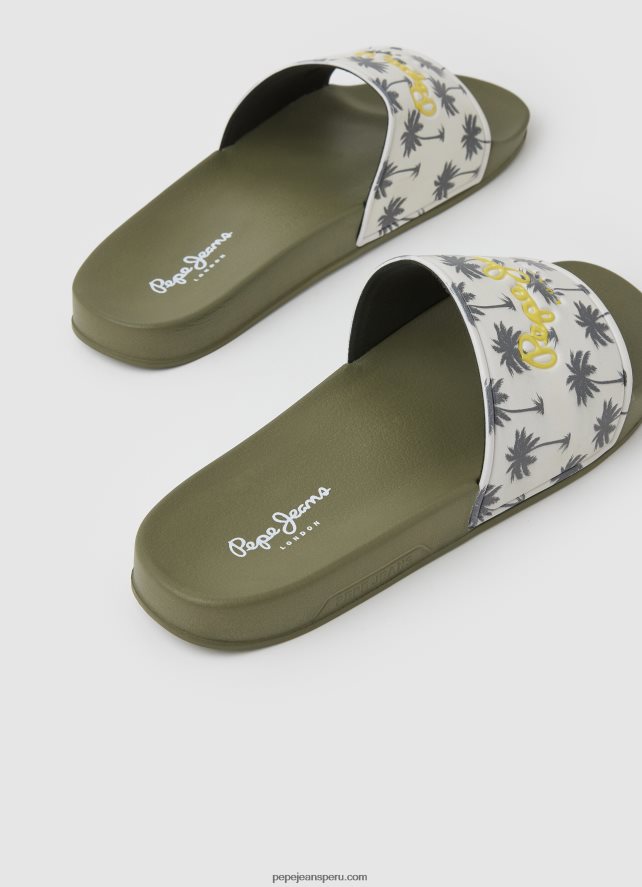 hombres chanclas de playa con estampado de deslizadores Pepe Jeans 44JTZ1282 verde caqui - Imagen 4