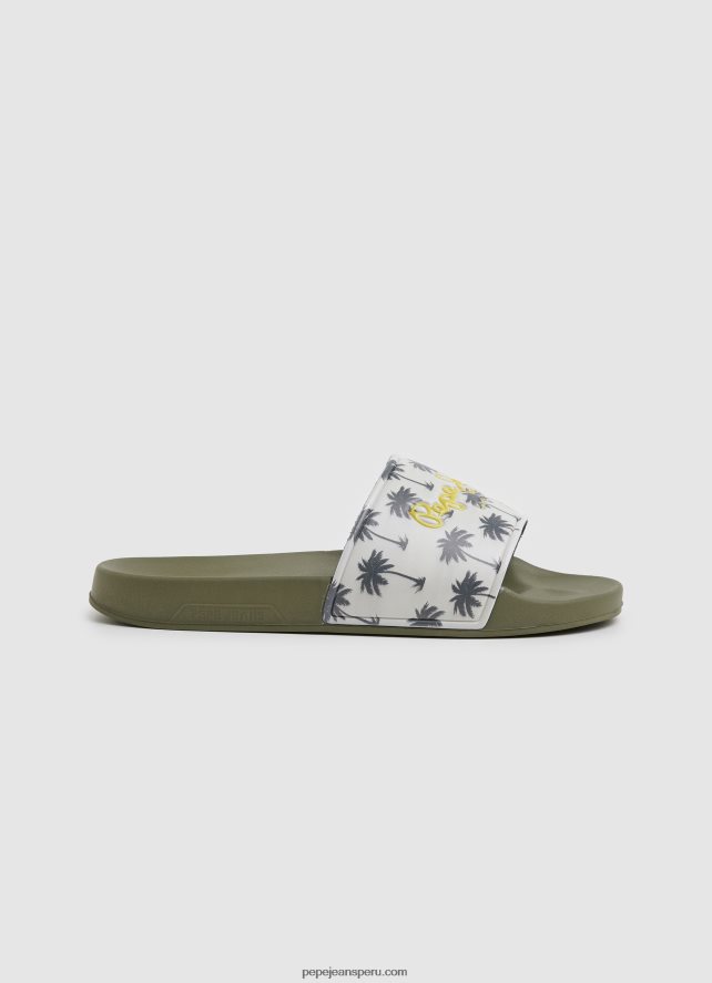 hombres chanclas de playa con estampado de deslizadores Pepe Jeans 44JTZ1282 verde caqui - Imagen 1