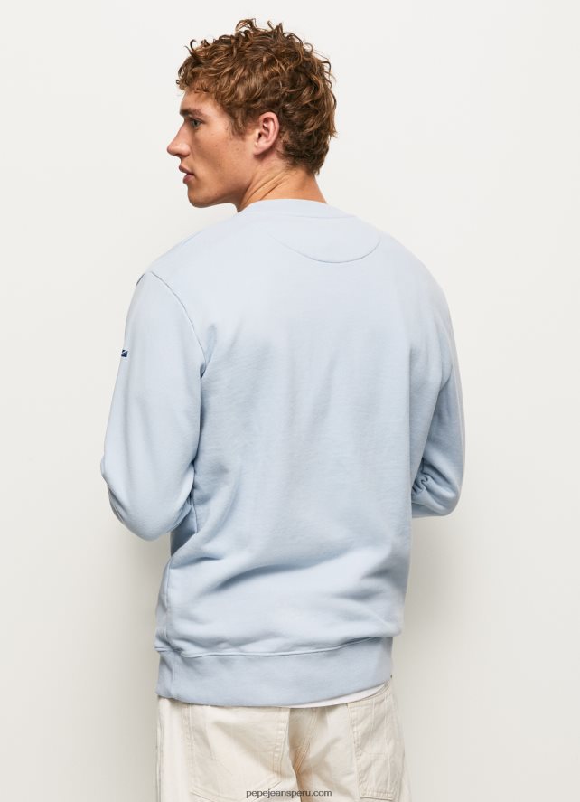hombres jersey de algodón con cuello redondo Pepe Jeans 44JTZ869 blanqueador azul - Imagen 4