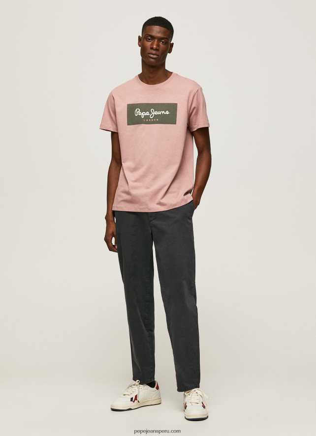 hombres playera con logo bordado Pepe Jeans 44JTZ926 lejía rosa - Imagen 2
