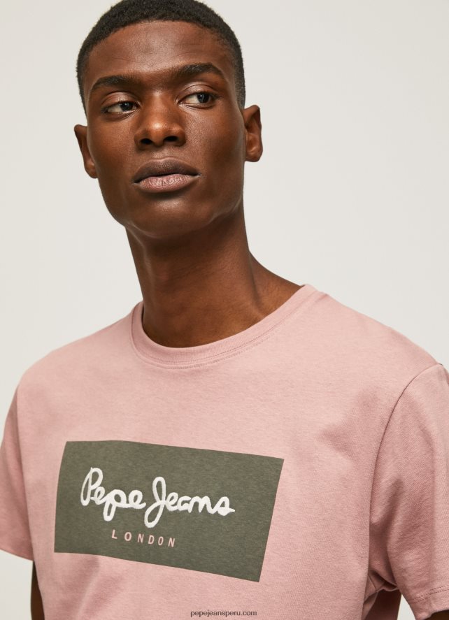 hombres playera con logo bordado Pepe Jeans 44JTZ926 lejía rosa - Imagen 3