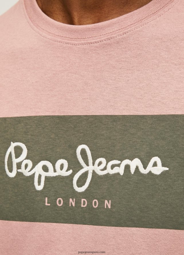 hombres playera con logo bordado Pepe Jeans 44JTZ926 lejía rosa - Imagen 4