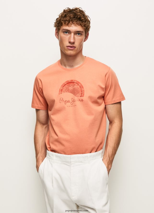 hombres playera con logo y efecto desgastado Pepe Jeans 44JTZ964 calabaza naranja - Imagen 3