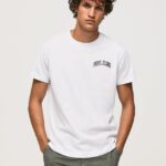hombres playera de algodón de alta densidad con logo Pepe Jeans 44JTZ919 blanco