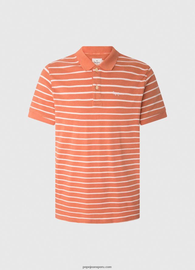 hombres playera tipo polo con estampado de rayas Pepe Jeans 44JTZ1091 calabaza naranja - Imagen 1