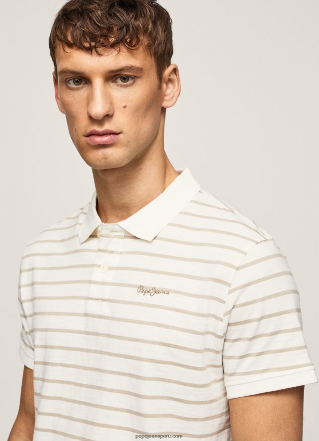 hombres playera tipo polo con estampado de rayas Pepe Jeans 44JTZ1092 blanquecino - Imagen 3