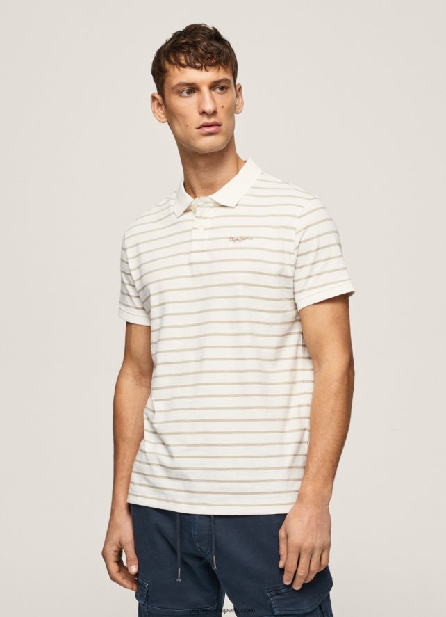 hombres playera tipo polo con estampado de rayas Pepe Jeans 44JTZ1092 blanquecino - Imagen 1