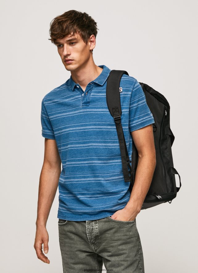 hombres polo de algodón estampado a rayas Pepe Jeans 44JTZ1083 índigo - Imagen 1