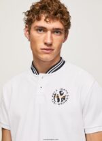 hombres polo de piqué con cuello de béisbol Pepe Jeans 44JTZ1087 blanco - Imagen 3