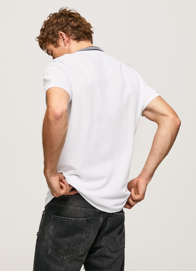 hombres polo de piqué con cuello de béisbol Pepe Jeans 44JTZ1087 blanco - Imagen 4