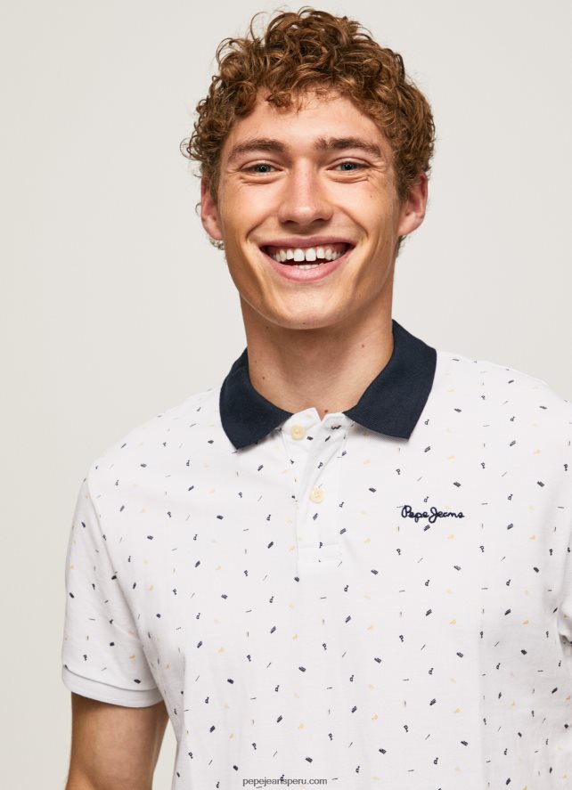 hombres polo de piqué con estampado integral Pepe Jeans 44JTZ1094 blanco - Imagen 3