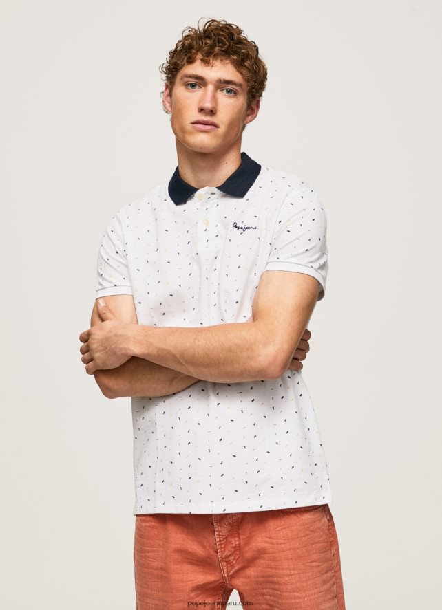 hombres polo de piqué con estampado integral Pepe Jeans 44JTZ1094 blanco - Imagen 1