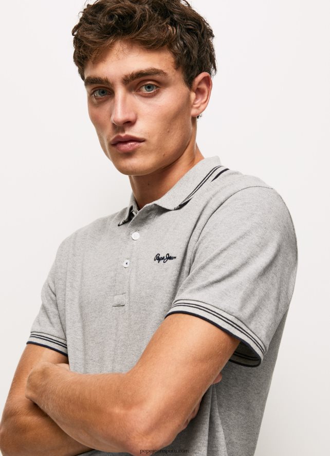 hombres polo de piqué con logo bordado Pepe Jeans 44JTZ1077 gris marga - Imagen 1