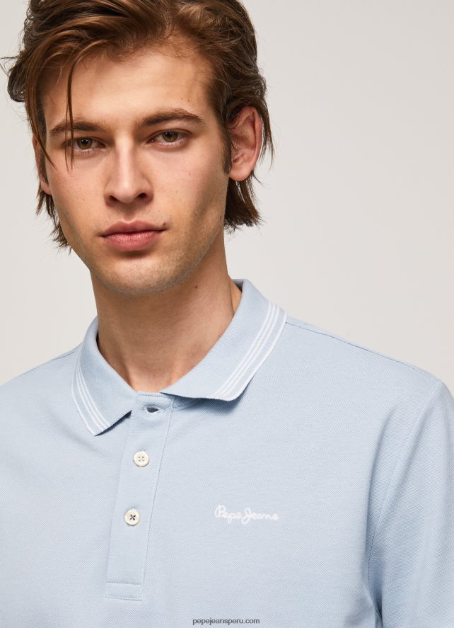 hombres polo de piqué con logo bordado Pepe Jeans 44JTZ1080 blanqueador azul - Imagen 3