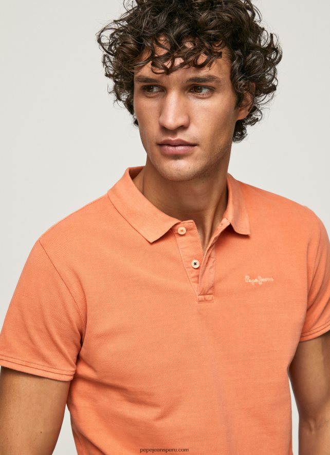 hombres polo de piqué con logo bordado Pepe Jeans 44JTZ1095 calabaza naranja - Imagen 1