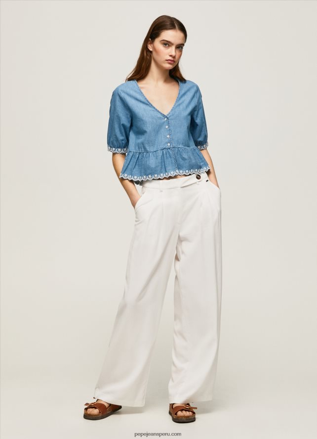 mujer blusa de mezclilla con cuello en V Pepe Jeans 44JTZ369 azul - Imagen 2