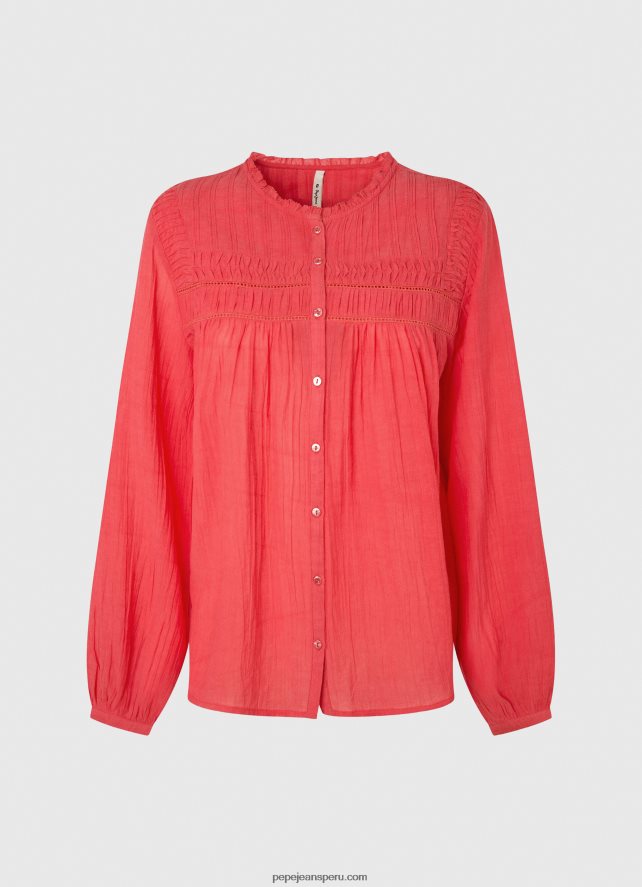 mujer blusa plisada con diseño calado Pepe Jeans 44JTZ321 estudio rojo - Imagen 5
