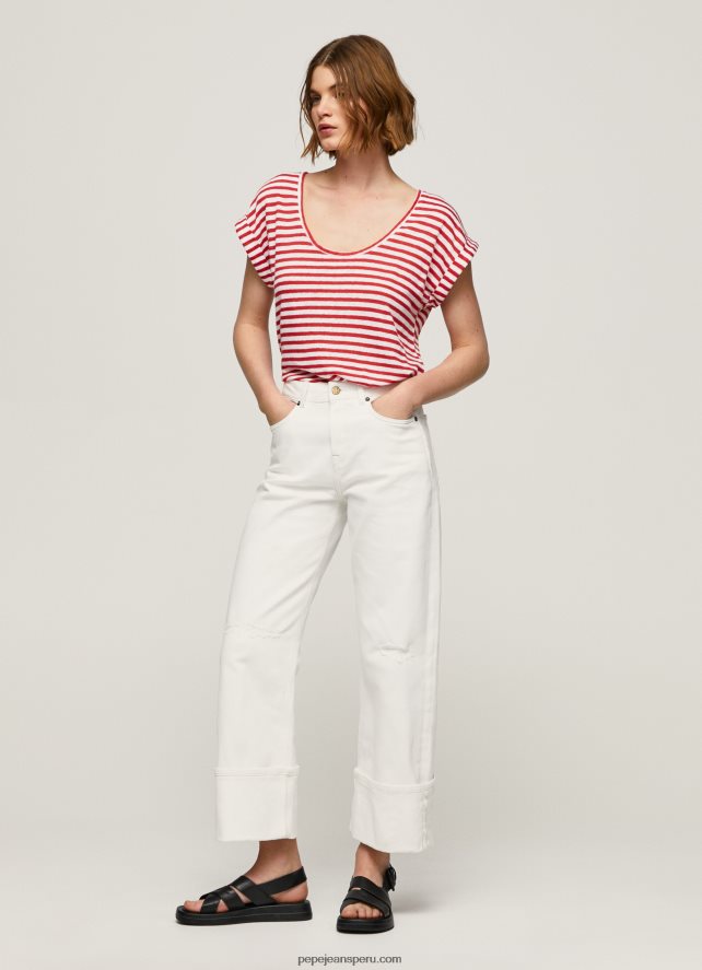 mujer camiseta con estampado de rayas Pepe Jeans 44JTZ446 estudio rojo - Imagen 2