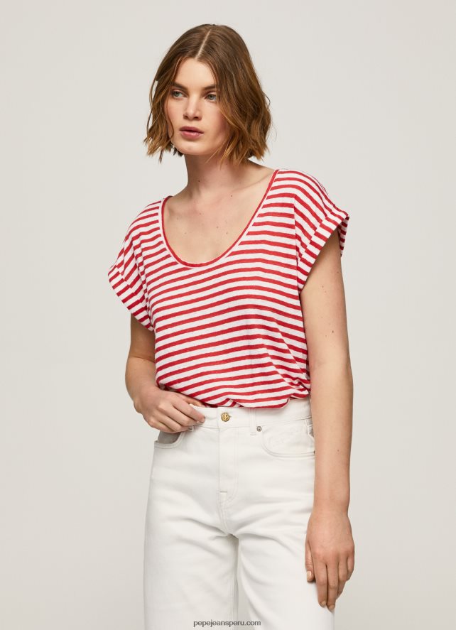 mujer camiseta con estampado de rayas Pepe Jeans 44JTZ446 estudio rojo - Imagen 3