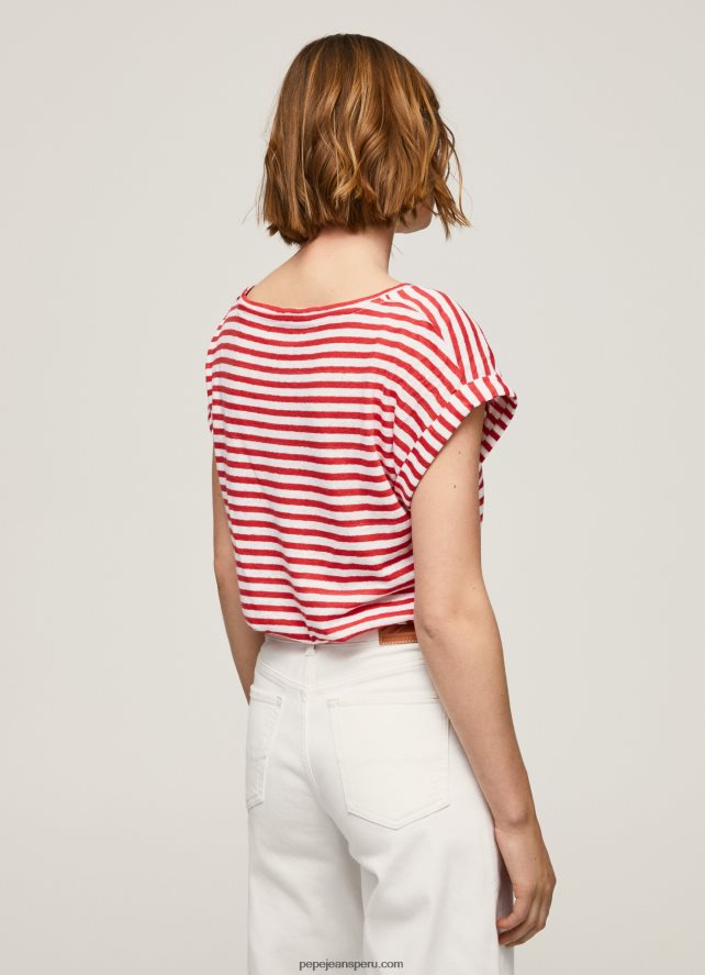 mujer camiseta con estampado de rayas Pepe Jeans 44JTZ446 estudio rojo - Imagen 4