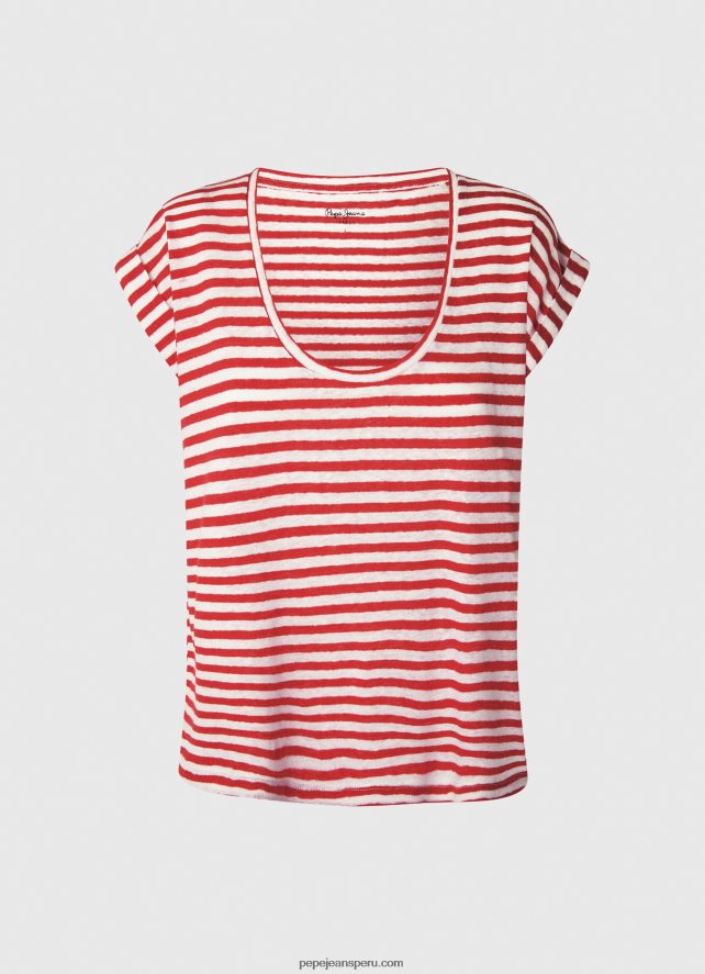 mujer camiseta con estampado de rayas Pepe Jeans 44JTZ446 estudio rojo - Imagen 5