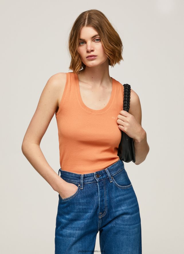 mujer camiseta de canalé con manga sisa Pepe Jeans 44JTZ398 durazno - Imagen 2